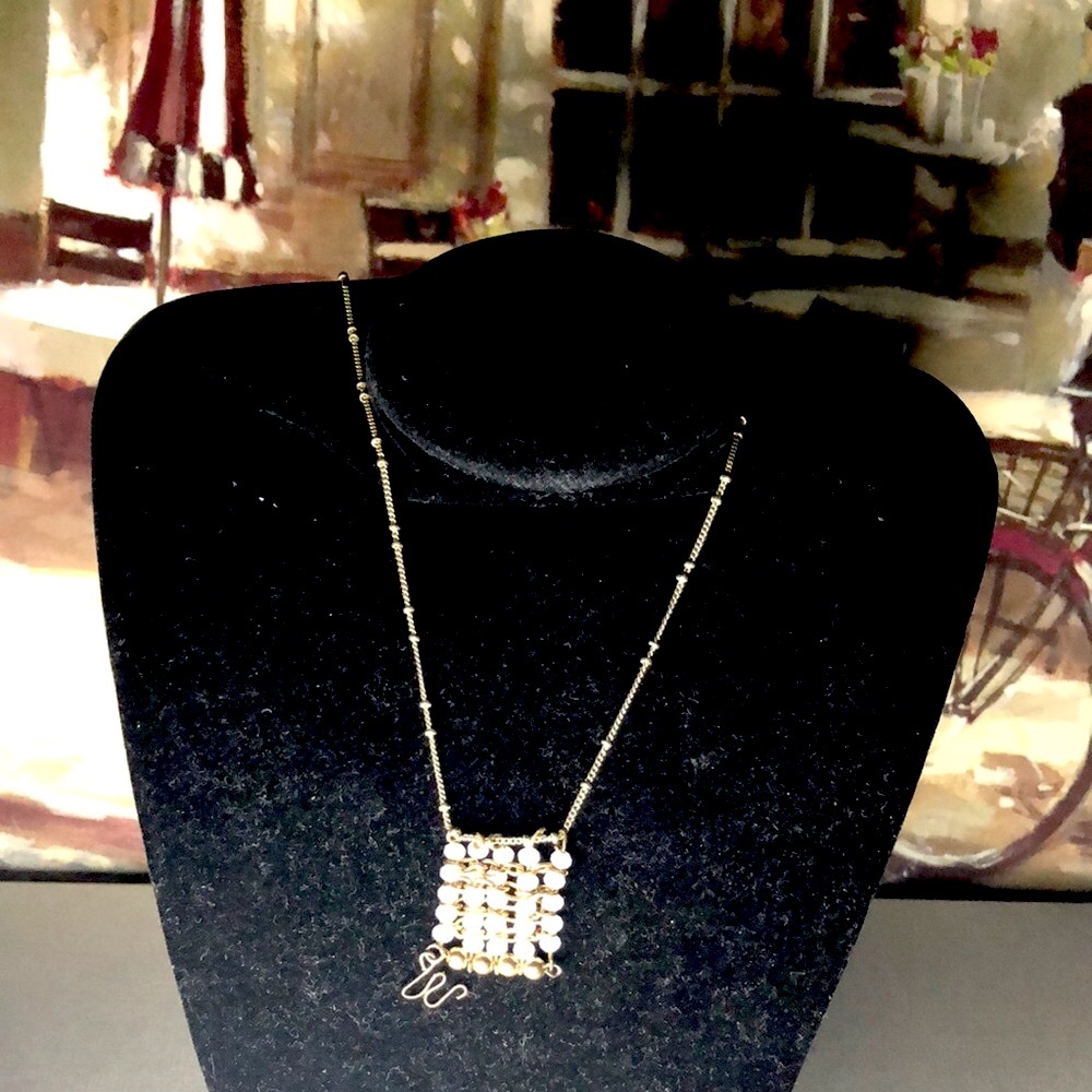 Gold-Tone Pearl Grid Pendant Necklace - Women Jewelry